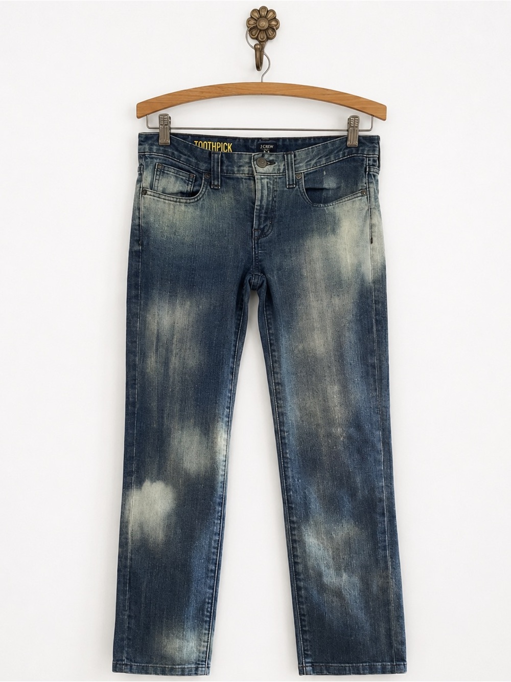 J. Crew blue bleached tie dye toothpick stretch straight leg jeans 27